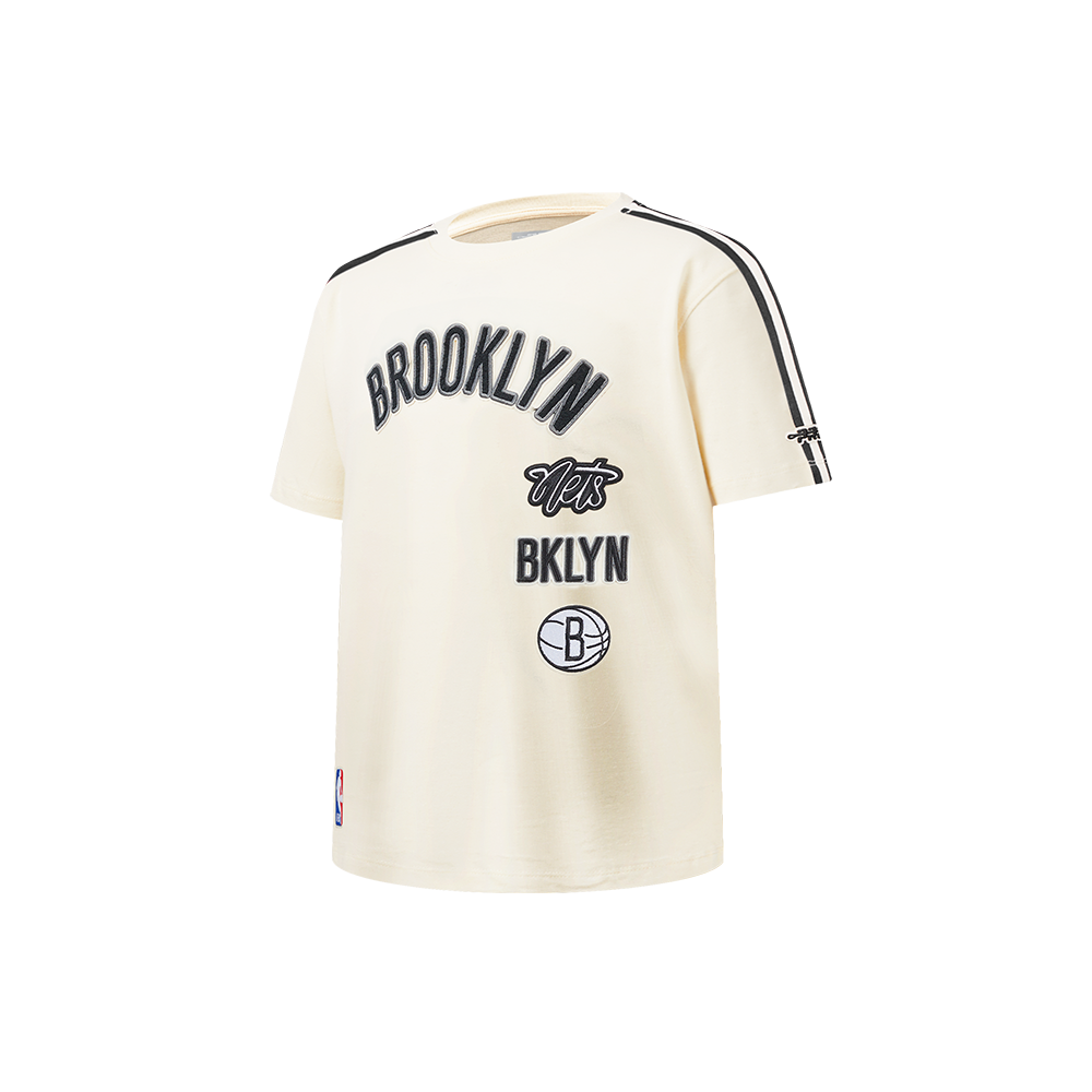 NBA BROOKLYN NETS RETRO CLASSIC T-SHIRT À BANDES À MANCHES COURTES POUR GARÇON ENFANT (COQUILLE D'ŒUF/NOIR)