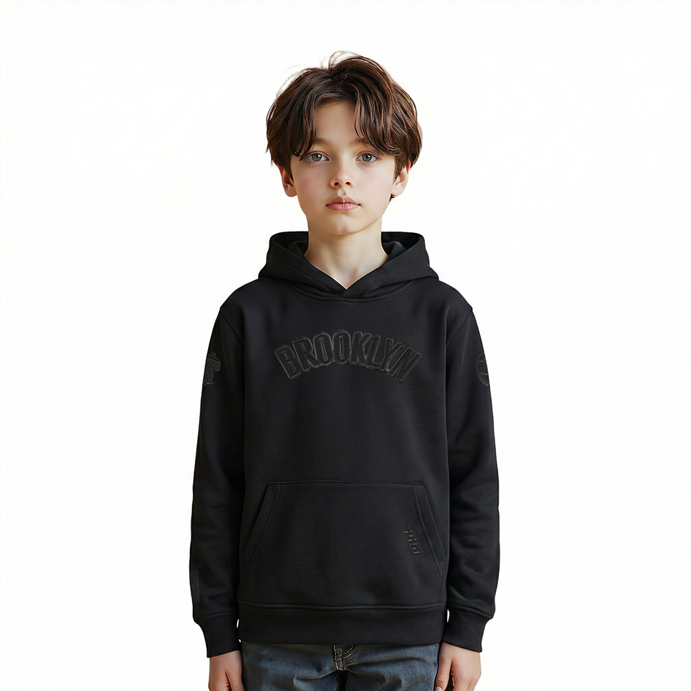 NBA BROOKLYN NETS TRIPLE BLACK CHANDAIL À CAPUCHON EN MOLLETON POUR GARÇON ENFANT (NOIR)