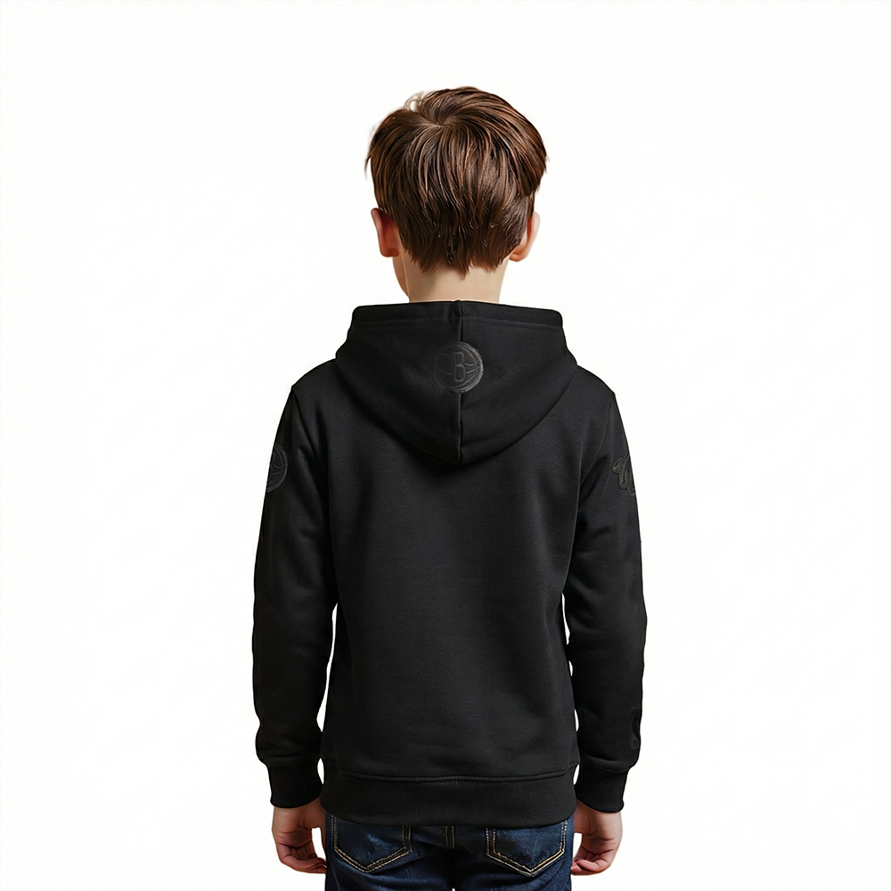 NBA BROOKLYN NETS TRIPLE BLACK LITTLE BOY'S FLEECE PULLOVER HOODIE (BLACK)