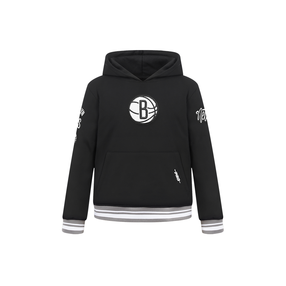 NBA BROOKLYN NETS RETRO CLASSIC LITTLE BOY'S RIB FLEECE PULLOVER HOODIE (BLACK/GRAY)