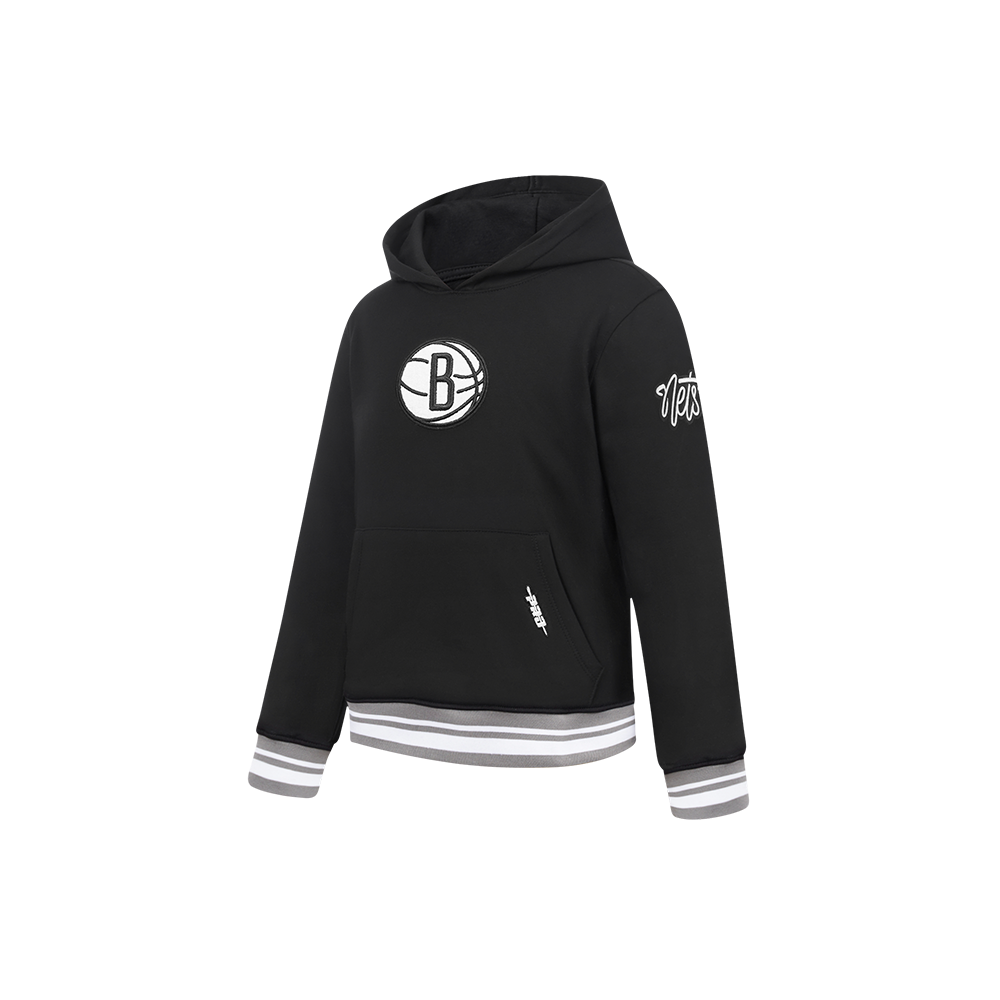 NBA BROOKLYN NETS RETRO CLASSIC LITTLE BOYS RIB FLEECE PULLOVER HOODIE (BLACK/GRAY)