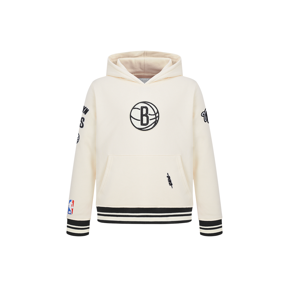 NBA BROOKLYN NETS RETRO CLASSIC LITTLE BOY'S RIB FLEECE PULLOVER HOODIE (EGGSHELL/ BLACK)