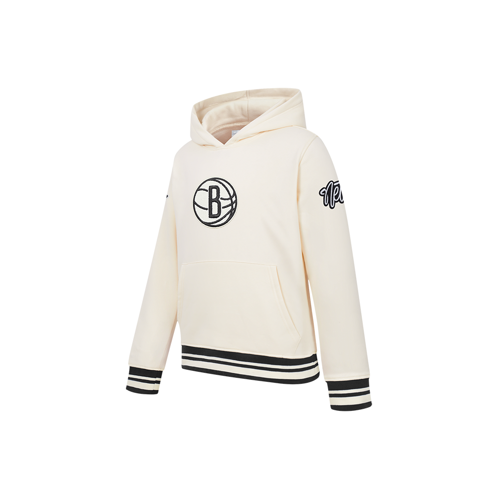 NBA BROOKLYN NETS RETRO CLASSIC LITTLE BOYS RIB FLEECE PULLOVER HOODIE (EGGSHELL/ BLACK)