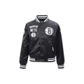 NBA BROOKLYN NETS RETRO CLASSIC BLOUSON EN SATIN À BORDS CÔTELÉS POUR GARÇON ENFANT (NOIR/GRIS)