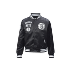 NBA BROOKLYN NETS RETRO CLASSIC BLOUSON EN SATIN À BORDS CÔTELÉS POUR GARÇON ENFANT (NOIR/GRIS)