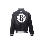 NBA BROOKLYN NETS RETRO CLASSIC BLOUSON EN SATIN À BORDS CÔTELÉS POUR GARÇON ENFANT (NOIR/GRIS)