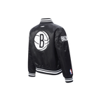 NBA BROOKLYN NETS RETRO CLASSIC BLOUSON EN SATIN À BORDS CÔTELÉS POUR GARÇON ENFANT (NOIR/GRIS)