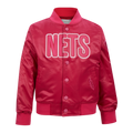 NBA BROOKLYN NETS TRIPLE PINK LITTLE GIRL'S SATIN JACKET (BEETROOT PURPLE)