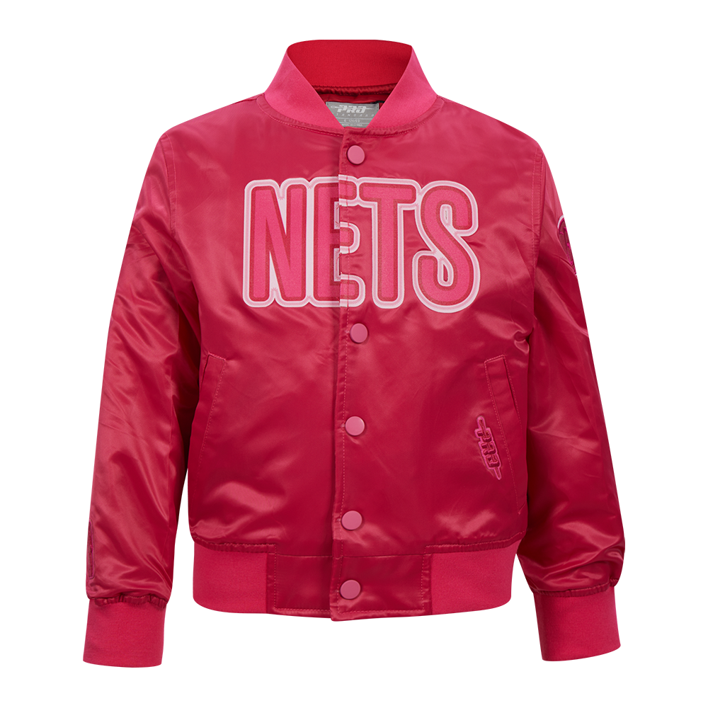 NBA BROOKLYN NETS TRIPLE PINK LITTLE GIRL'S SATIN JACKET (BEETROOT PURPLE)