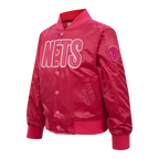 NBA BROOKLYN NETS TRIPLE PINK LITTLE GIRL'S SATIN JACKET (BEETROOT PURPLE)