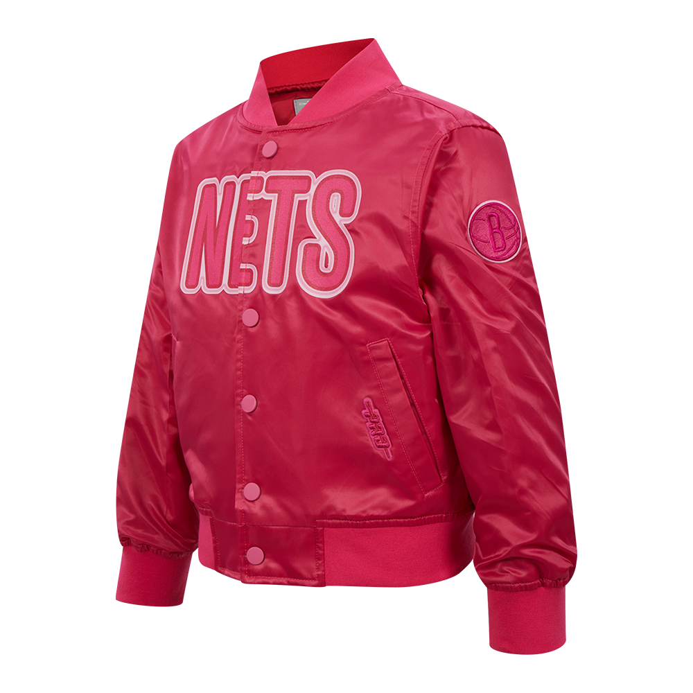 NBA BROOKLYN NETS TRIPLE PINK LITTLE GIRL'S SATIN JACKET (BEETROOT PURPLE)