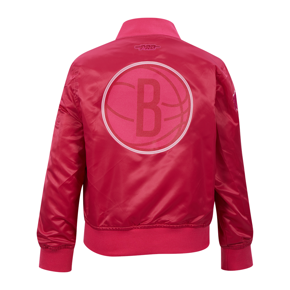 NBA BROOKLYN NETS TRIPLE PINK LITTLE GIRL'S SATIN JACKET (BEETROOT PURPLE)