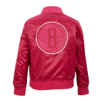 NBA BROOKLYN NETS TRIPLE PINK LITTLE GIRL'S SATIN JACKET (BEETROOT PURPLE)