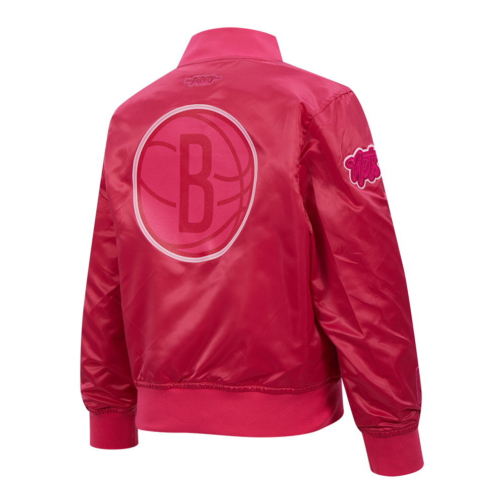 NBA BROOKLYN NETS TRIPLE PINK LITTLE GIRL'S SATIN JACKET (BEETROOT PURPLE)