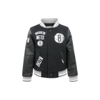 NBA BROOKLYN NETS RETRO CLASSIC BLOUSON COLLÉGIAL EN LAINE À BORDS CÔTELÉS POUR GARÇON ENFANT (NOIR/GRIS)
