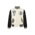 NBA BROOKLYN NETS RETRO CLASSIC BLOUSON COLLÉGIAL EN LAINE À BORDS CÔTELÉS POUR GARÇON ENFANT (COQUILLE D'ŒUF/NOIR)