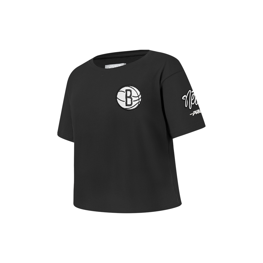NBA BROOKLYN NETS CLASSIC T-SHIRT À COUPE CARRÉE À MANCHES COURTES POUR FILLE ENFANT (NOIR)