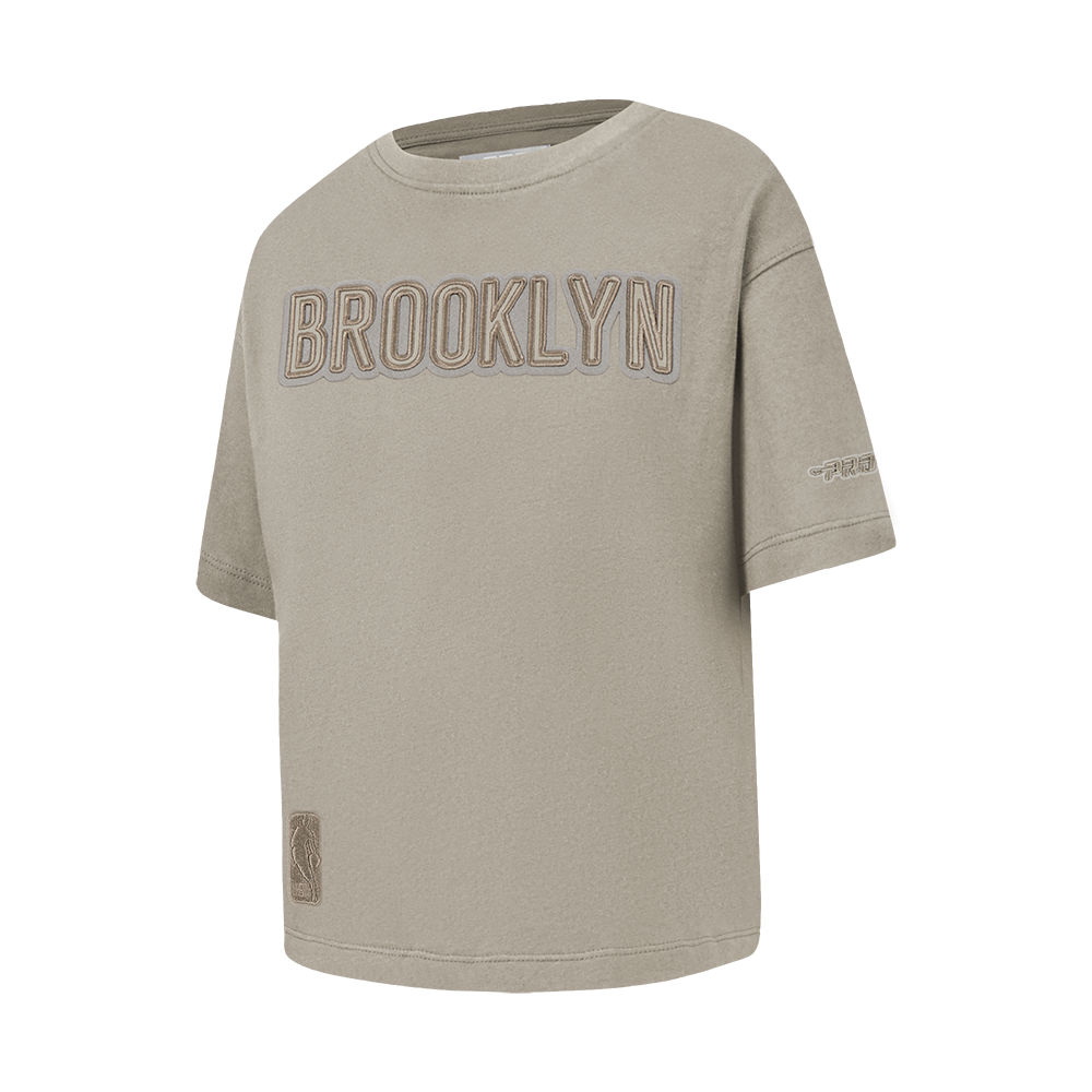 NBA BROOKLYN NETS NEUTRAL LITTLE GIRLS SS BOXY TEE (TAUPE)