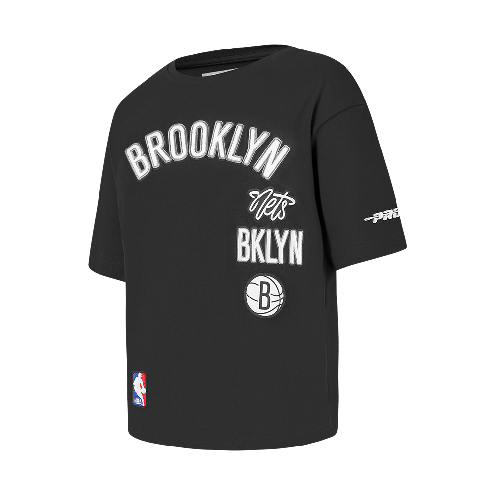 NBA BROOKLYN NETS RETRO CLASSIC LITTLE GIRLS SHORT SLEEVE BOXY TEE (BLACK)