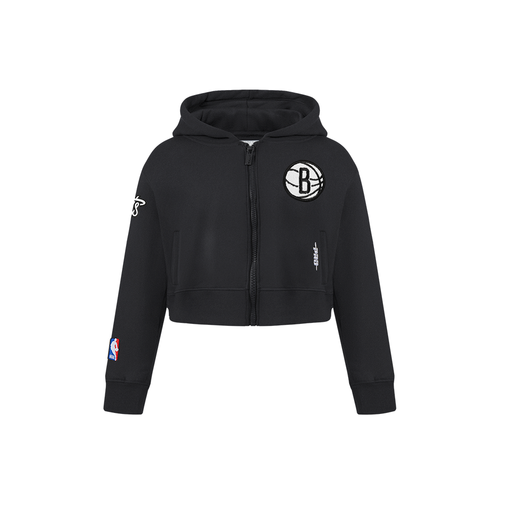 NBA BROOKLYN NETS CLASSIC LITTLE GIRL'S FLEECE FULL ZIP HOODIE (BLACK)