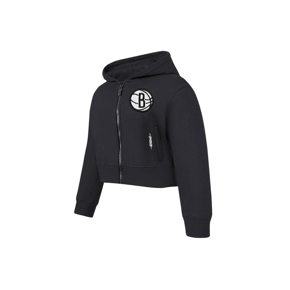NBA BROOKLYN NETS CLASSIC LITTLE GIRL'S FLEECE FULL ZIP HOODIE (BLACK)
