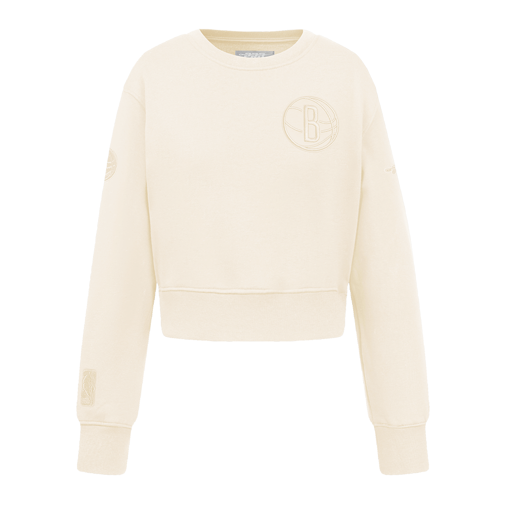NBA BROOKLYN NETS NEUTRAL LITTLE GIRL'S FLEECE CREWNECK (EGGSHELL)