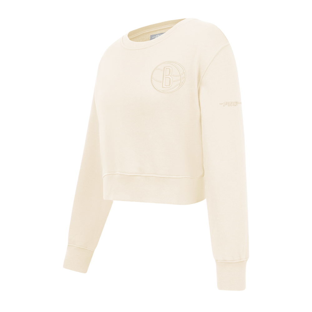 NBA BROOKLYN NETS NEUTRAL LITTLE GIRL'S FLEECE CREWNECK (EGGSHELL)