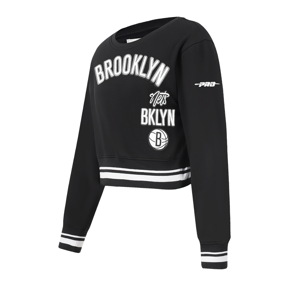 NBA BROOKLYN NETS RETRO CLASSIC LITTLE GIRLS  RIB FLEECE CREWNECK (BLACK)