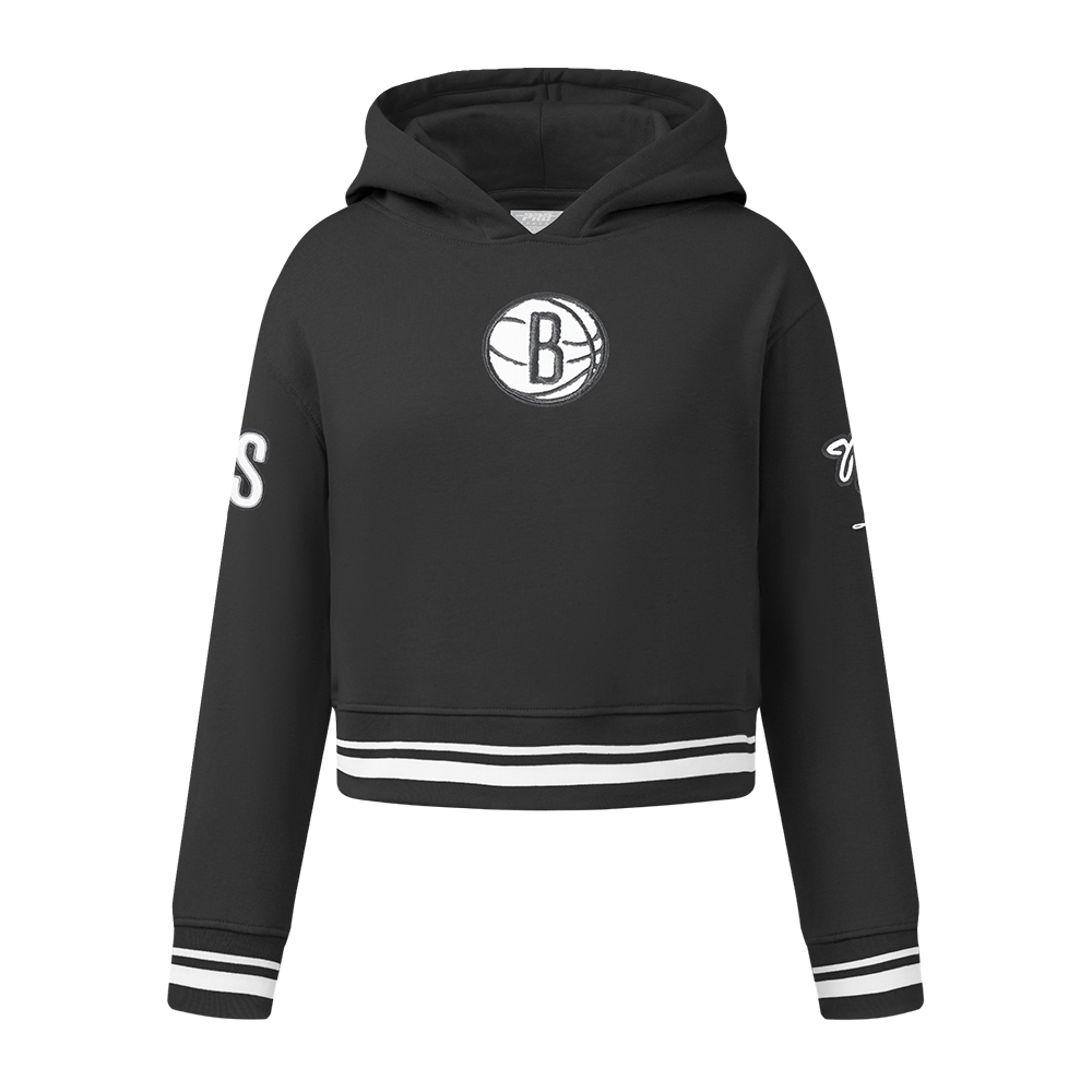 NBA BROOKLYN NETS RETRO CLASSIC CHANDAIL À CAPUCHON EN MOLLETON CÔTELÉ POUR FILLE ENFANT (NOIR)