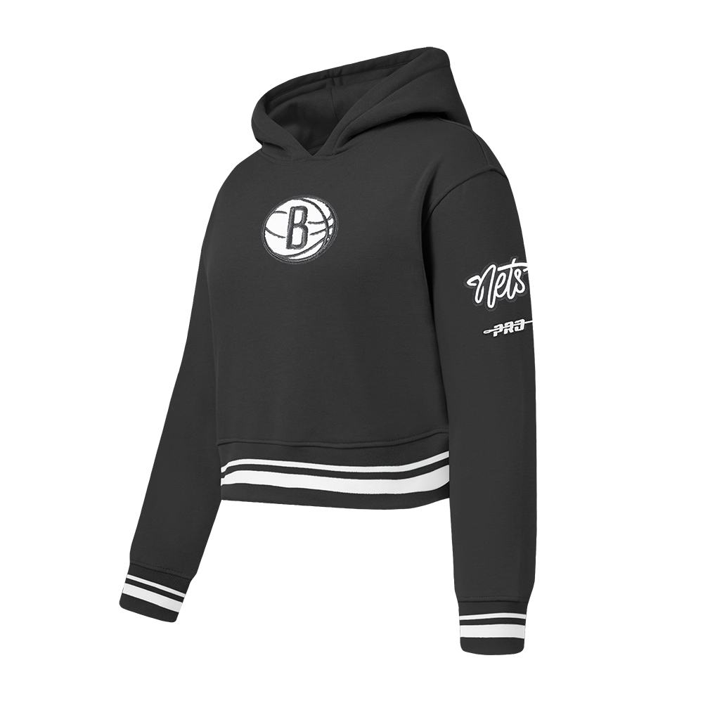 NBA BROOKLYN NETS RETRO CLASSIC LITTLE GIRLS  RIB FLEECE PULLOVER HOODIE (BLACK)