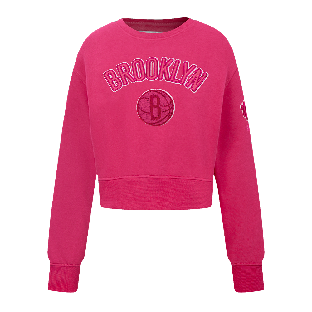 NBA BROOKLYN NETS TRIPLE PINK LITTLE GIRL'S FLEECE CREWNECK (BEETROOT PURPLE)