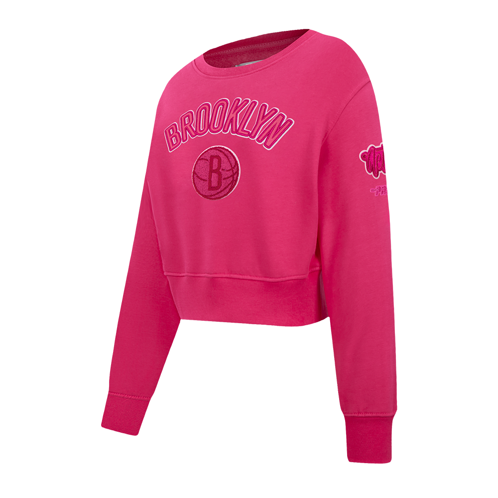 NBA BROOKLYN NETS TRIPLE PINK LITTLE GIRL'S FLEECE CREWNECK (BEETROOT PURPLE)