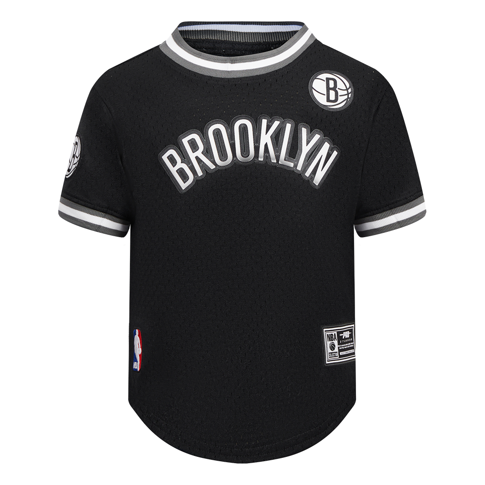NBA BROOKLYN NETS CLASSIC T-SHIRT EN FILET À MANCHES COURTES POUR GARÇON BAMBIN (NOIR/GRIS)