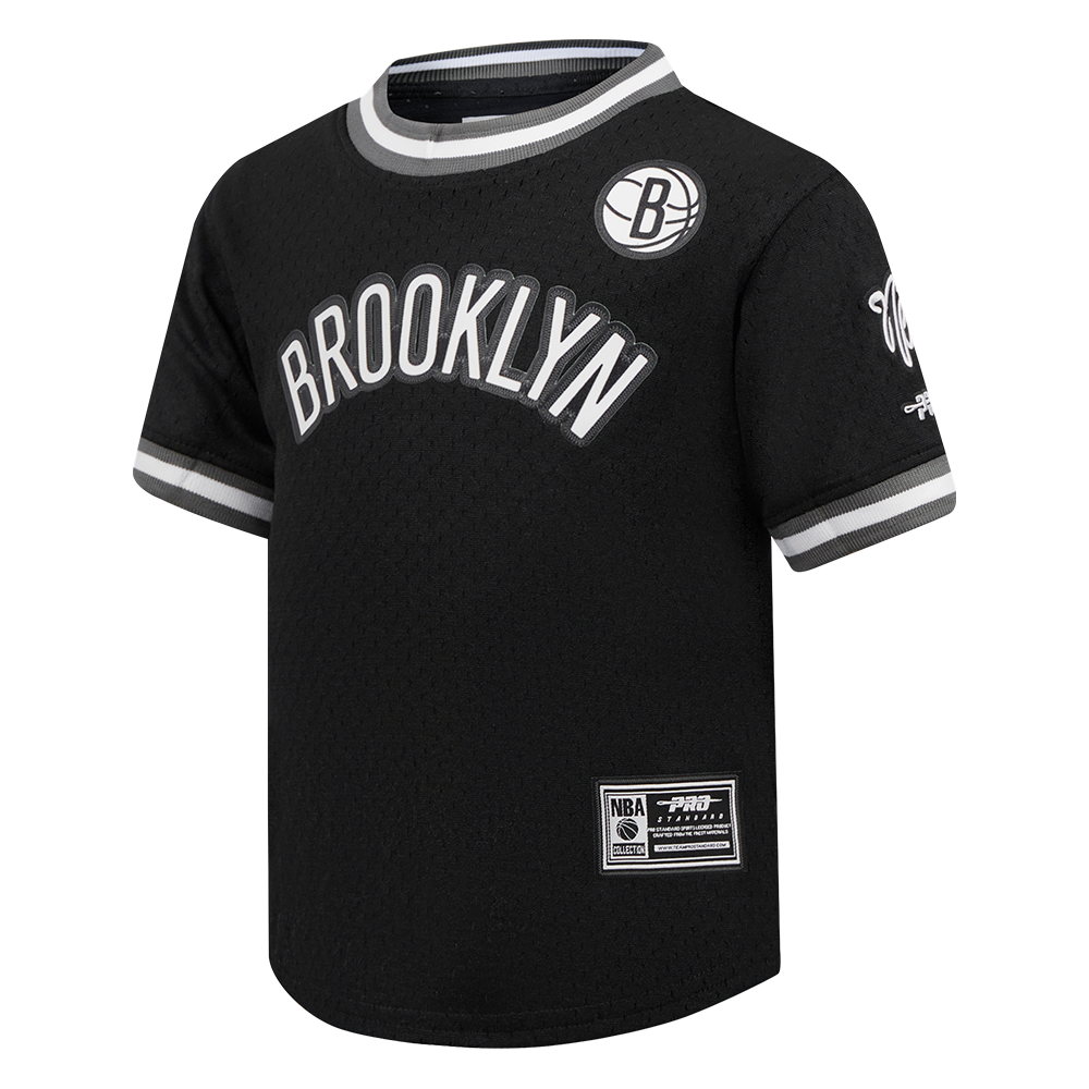 NBA BROOKLYN NETS CLASSIC T-SHIRT EN FILET À MANCHES COURTES POUR GARÇON BAMBIN (NOIR/GRIS)