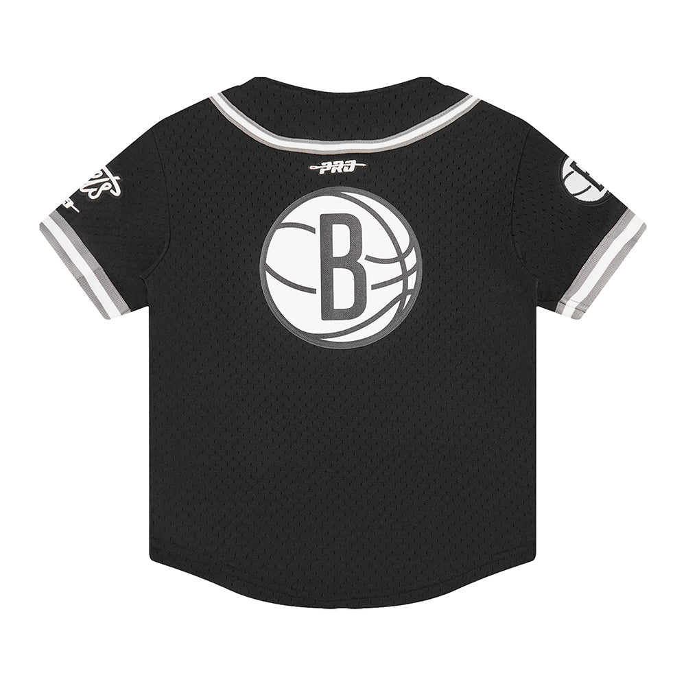 NBA BROOKLYN NETS CLASSIC TODDLER BOYS MESH BUTTON DOWN SHIRT (BLACK/GRAY)