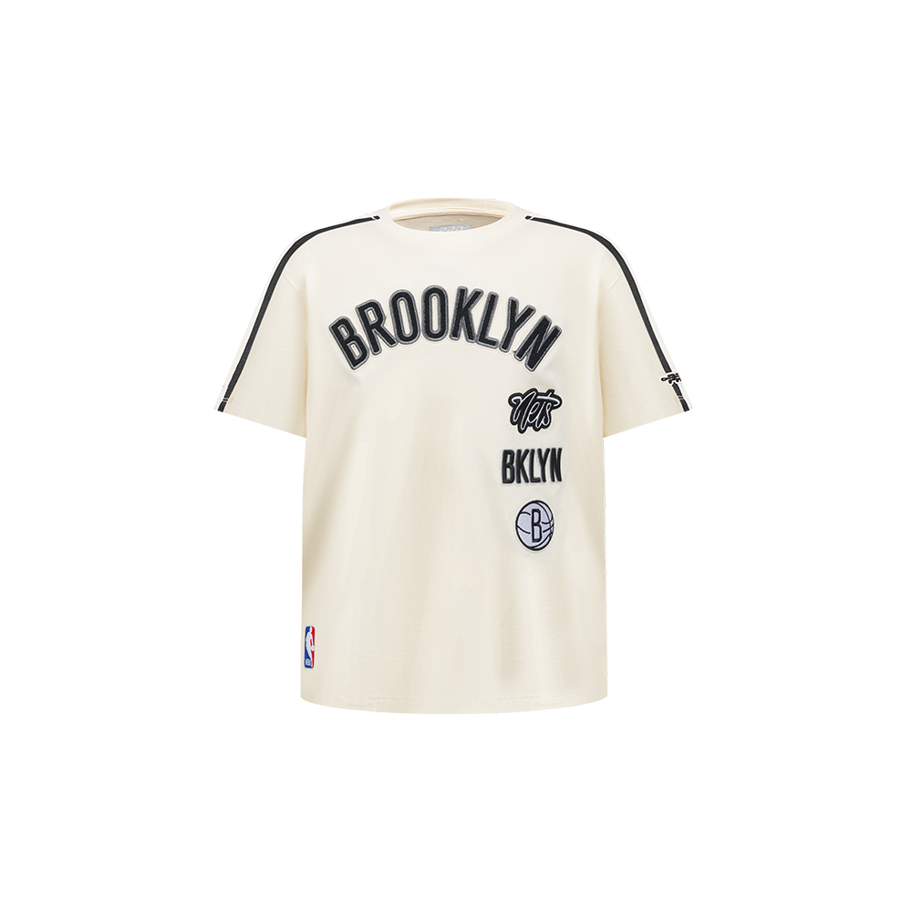 NBA BROOKLYN NETS RETRO CLASSIC T-SHIRT À BANDES À MANCHES COURTES POUR GARÇON BAMBIN (COQUILLE D'ŒUF/NOIR)