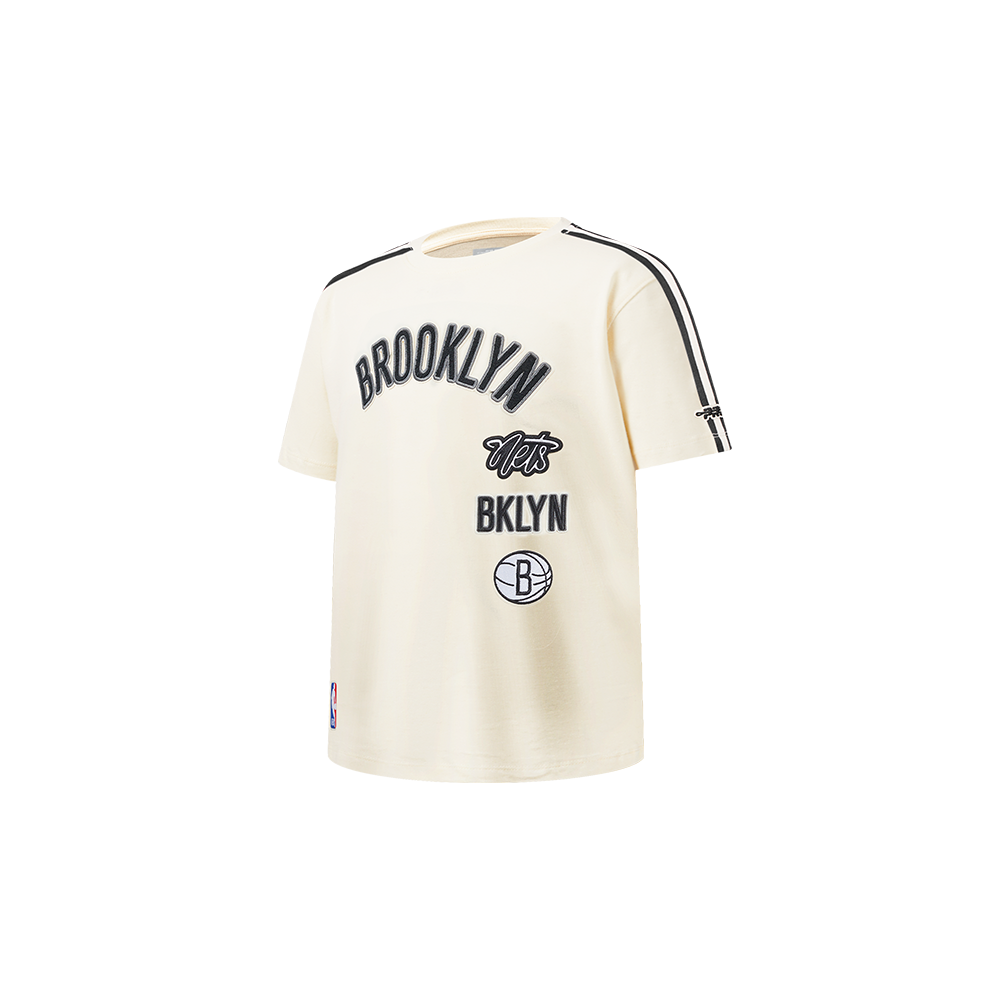NBA BROOKLYN NETS RETRO CLASSIC T-SHIRT À BANDES À MANCHES COURTES POUR GARÇON BAMBIN (COQUILLE D'ŒUF/NOIR)