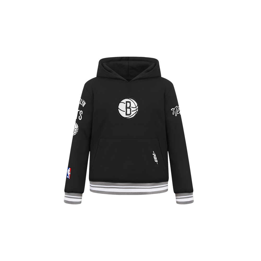 NBA BROOKLYN NETS RETRO CLASSIC TODDLER BOY'S RIB FLEECE PULLOVER HOODIE (BLACK/GRAY)