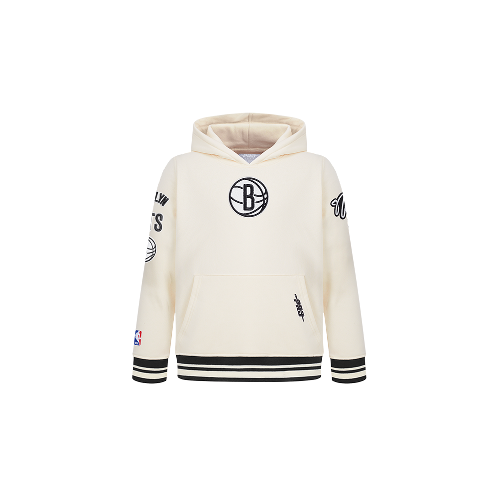 NBA BROOKLYN NETS RETRO CLASSIC TODDLER BOY'S RIB FLEECE PULLOVER HOODIE (EGGSHELL/ BLACK)