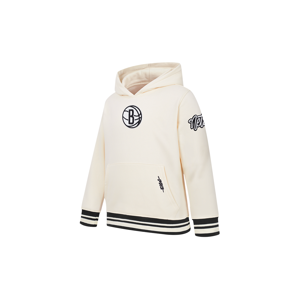 NBA BROOKLYN NETS RETRO CLASSIC TODDLER BOYS RIB FLEECE PULLOVER HOODIE (EGGSHELL/ BLACK)