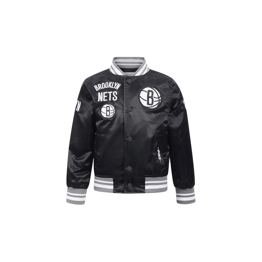 NBA BROOKLYN NETS RETRO CLASSIC TODDLER BOY'S RIB SATIN JACKET (BLACK/GRAY)
