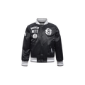 NBA BROOKLYN NETS RETRO CLASSIC TODDLER BOY'S RIB SATIN JACKET (BLACK/GRAY)
