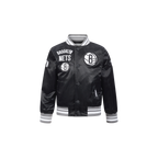 NBA BROOKLYN NETS RETRO CLASSIC TODDLER BOY'S RIB SATIN JACKET (BLACK/GRAY)