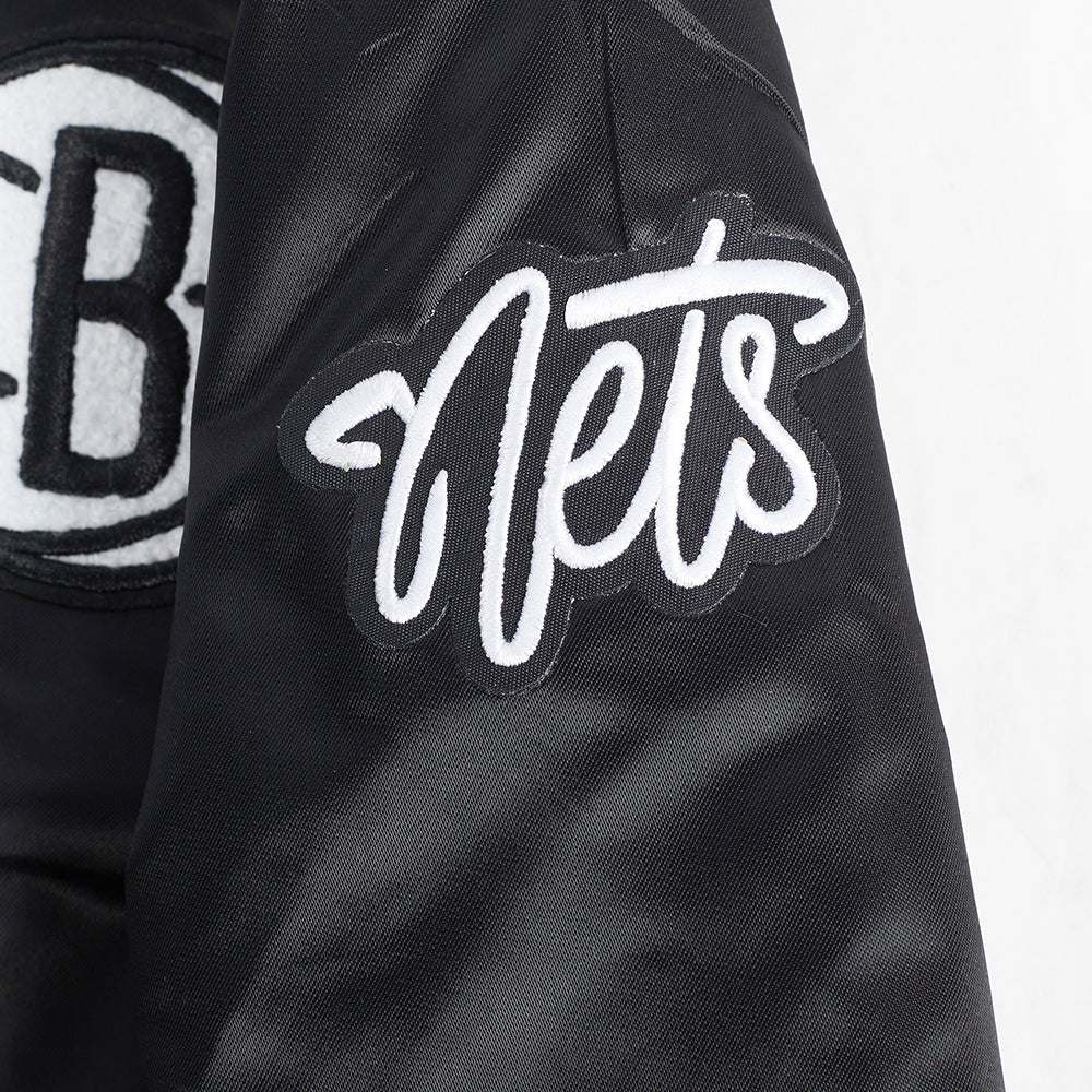 NBA BROOKLYN NETS RETRO CLASSIC TODDLER BOY'S RIB SATIN JACKET (BLACK/GRAY)