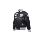 NBA BROOKLYN NETS RETRO CLASSIC TODDLER BOY'S RIB SATIN JACKET (BLACK/GRAY)