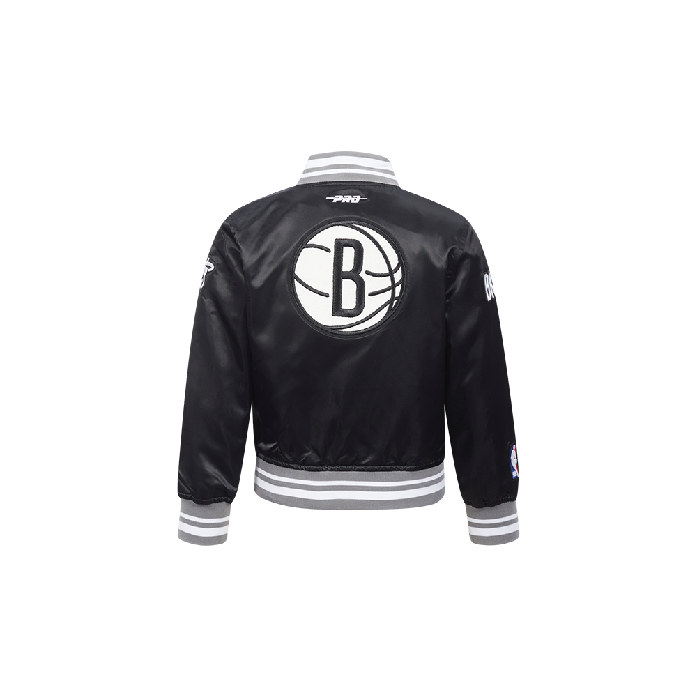 NBA BROOKLYN NETS RETRO CLASSIC TODDLER BOY'S RIB SATIN JACKET (BLACK/GRAY)