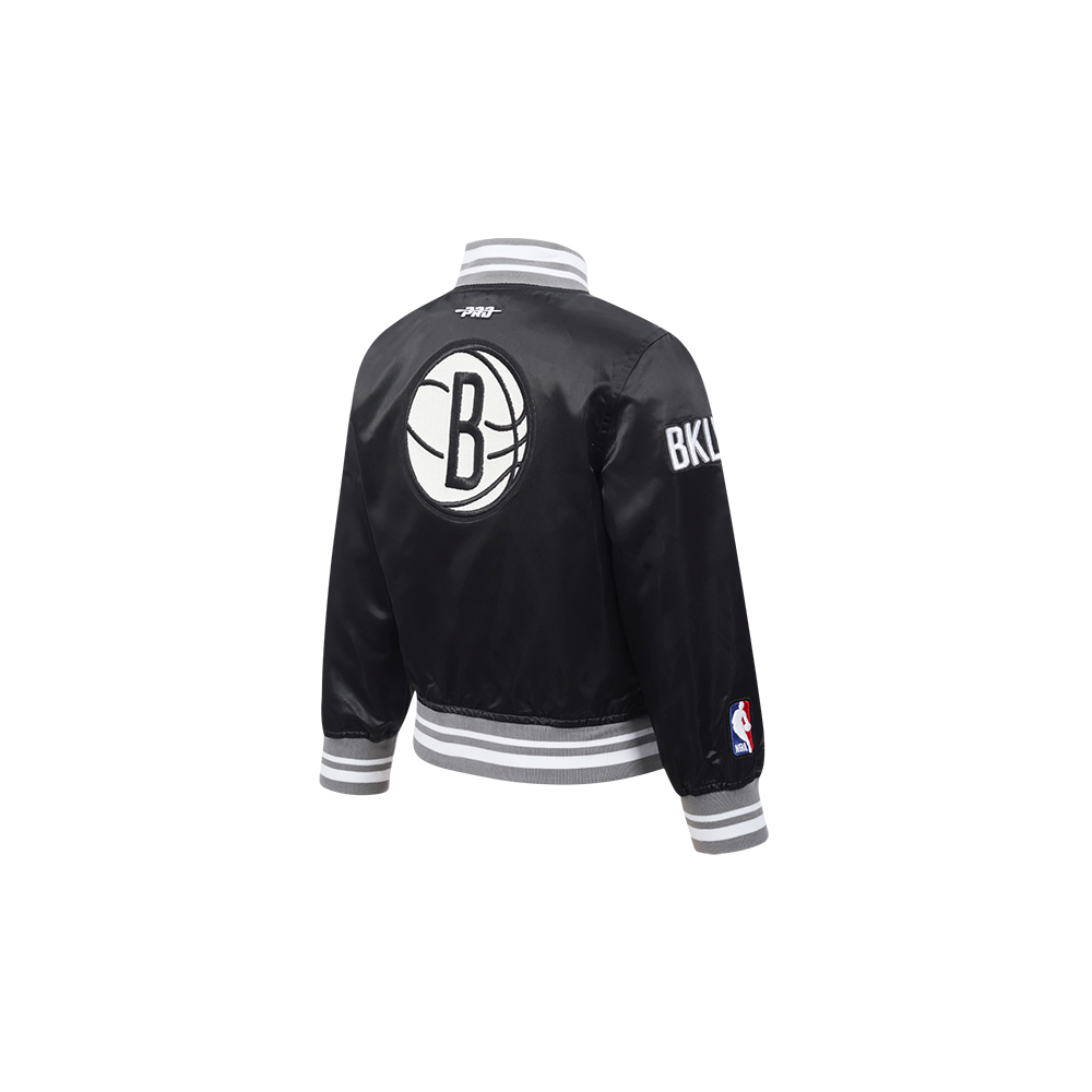 NBA BROOKLYN NETS RETRO CLASSIC TODDLER BOY'S RIB SATIN JACKET (BLACK/GRAY)
