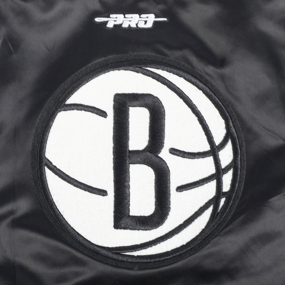 NBA BROOKLYN NETS RETRO CLASSIC TODDLER BOY'S RIB SATIN JACKET (BLACK/GRAY)