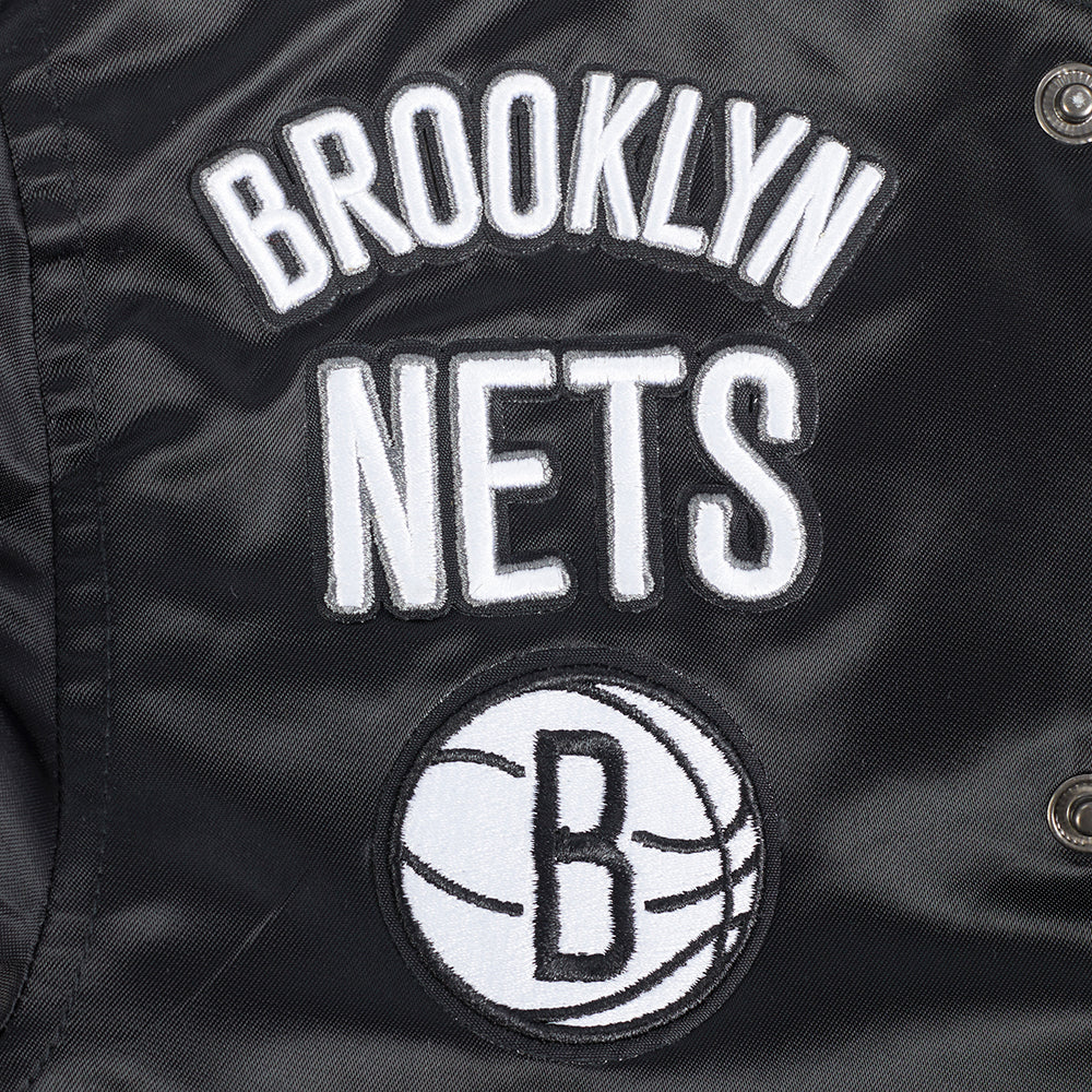 NBA BROOKLYN NETS RETRO CLASSIC TODDLER BOY'S RIB SATIN JACKET (BLACK/GRAY)