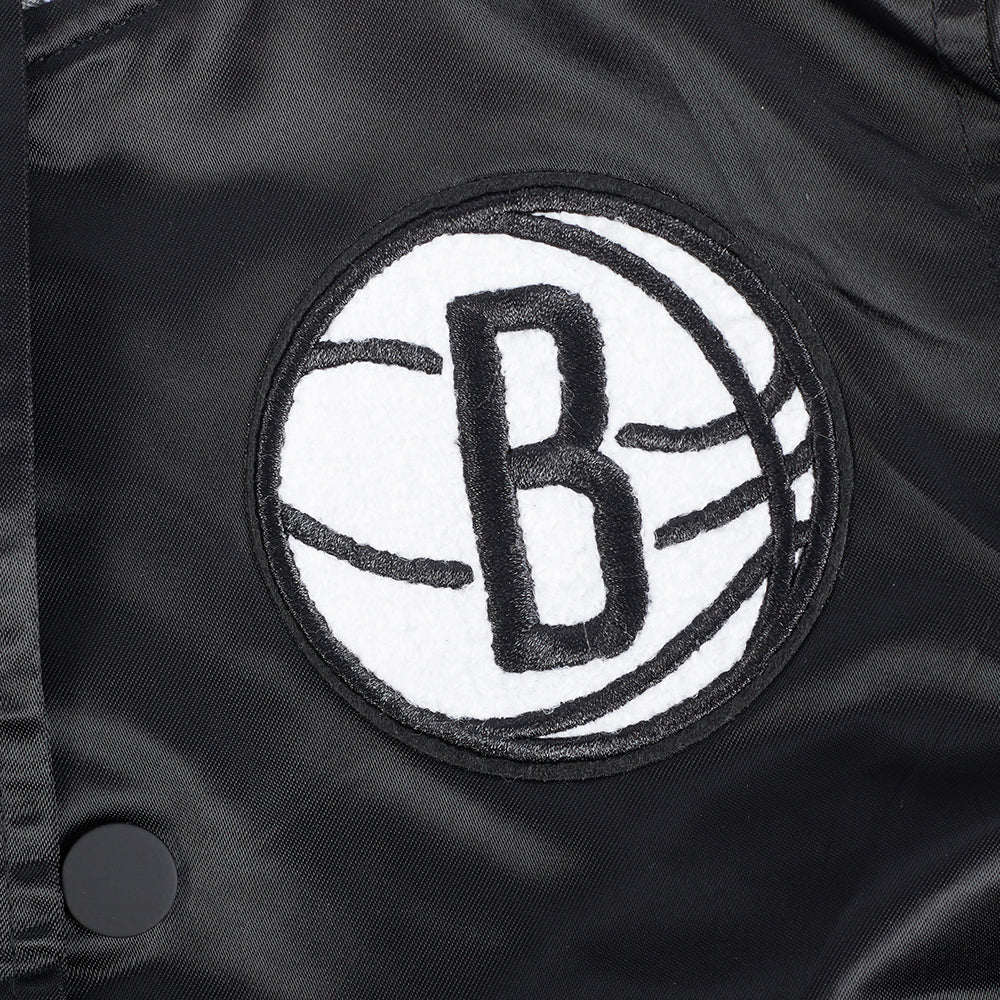 NBA BROOKLYN NETS RETRO CLASSIC TODDLER BOY'S RIB SATIN JACKET (BLACK/GRAY)